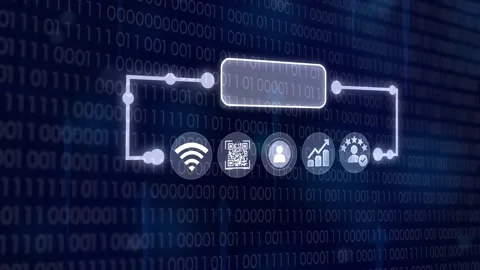 Digital network diagram flows over abstract blue binary code data backgroun.. Stock Footage 327762305