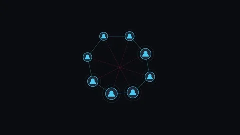 A digital network diagram showing interconnected user profile icons in blue 库存影片 336262469