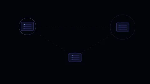 A digital network diagram showing three connected server nodes on black Stock Footage 338310043