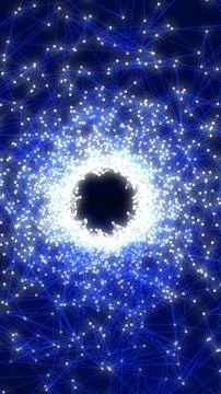 Digital network of glowing blue nodes and connections forming a vortex-like.. Stock Photos