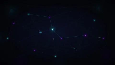 Digital network of glowing nodes and connecting lines on a dark abstract ba.. 動画素材 335826372
