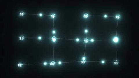 A digital network with glowing nodes connected by bright Stock Footage 338241174