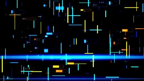 Digital Network Grid with Blue Light Streaks Moving Through Data Streams Video stock 346803447