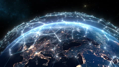 Digital Network Grid Growing Over Earth. Europe From Space. 動画素材 298259872