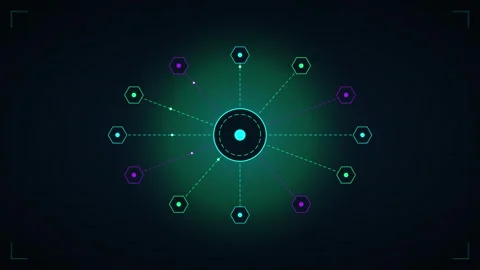 Digital network hub hud interface with pulsing data nodes and geometric con.. Stock Footage 348332180