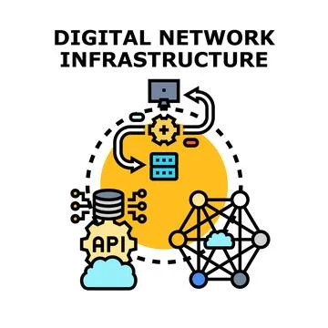 Digital network infrastructure connecting data and cloud services Illustrazione stock