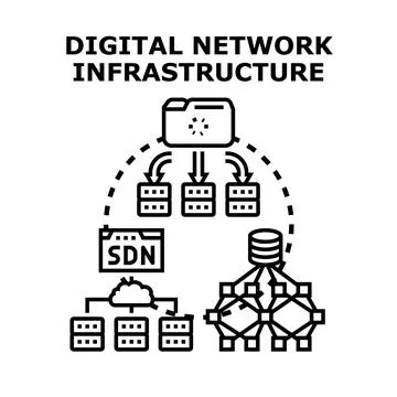 Digital network infrastructure managing data and cloud computing 스톡 일러스트