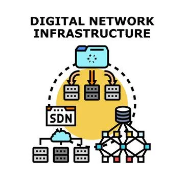 Digital network infrastructure managing data and cloud computing Illustrazione stock