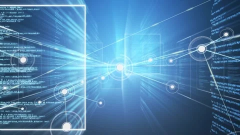 Digital network interface animating in 3D render, with glowing central node 스톡 동영상 330116081