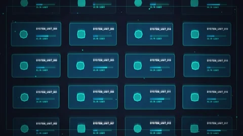 Digital Network Interface Data Flow Grid Futuristic UI Elements Abstract Ba.. Stock Footage 348424152