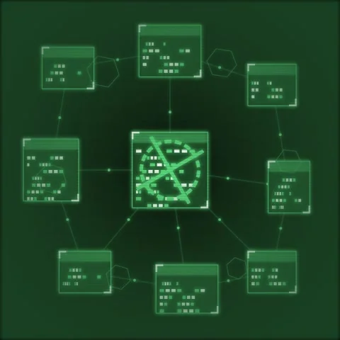 Digital Network Interface Display Screen Technology Futuristic Data Flow Ab.. Stock Footage 347263633