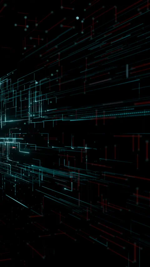 Digital network lights in dark space with lines and numbers moving Stock Footage 323737164