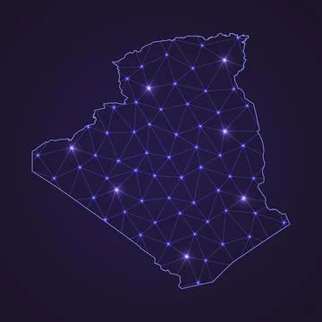 Digital network map of Algeria. Abstract connect line and dot Stock Illustration