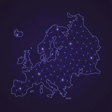 Digital network map of Europe. Abstract connect line and dot Stock Illustration
