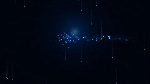 Digital network map with glowing nodes and falling binary code on a radar grid Stock Footage 348932844