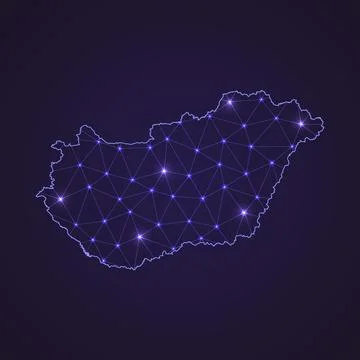 Digital network map of Hungary. Abstract connect line and dot Illustrazione stock