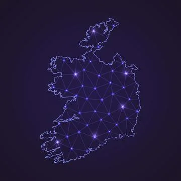 Digital network map of Ireland. Abstract connect line and dot Stock Illustration