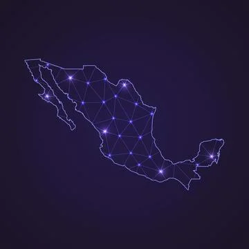 Digital network map of Mexico. Abstract connect line and dot Stock Illustration