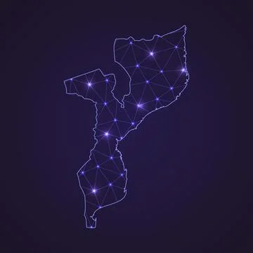 Digital network map of Mozambique. Abstract connect line and dot Illustration