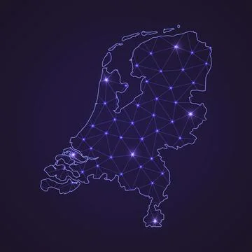 Digital network map of Netherlands. Abstract connect line and dot Stock Illustration