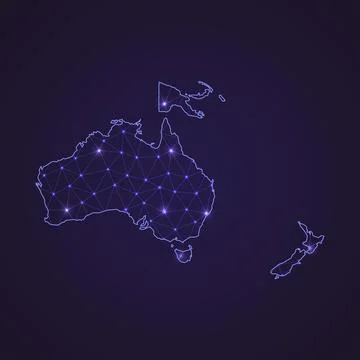 Digital network map of Oceania. Abstract connect line and dot Stock Illustration