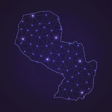 Digital network map of Paraguay. Abstract connect line and dot Illustrazione stock