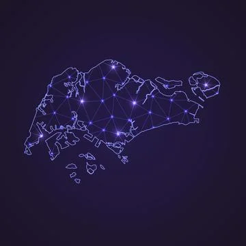 Digital network map of Singapore. Abstract connect line and dot Stock Illustration