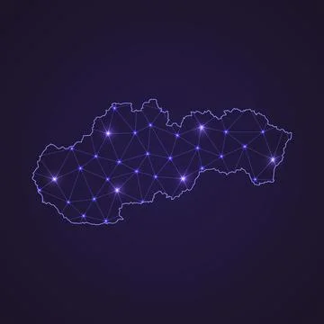 Digital network map of Slovakia. Abstract connect line and dot Stock Illustration
