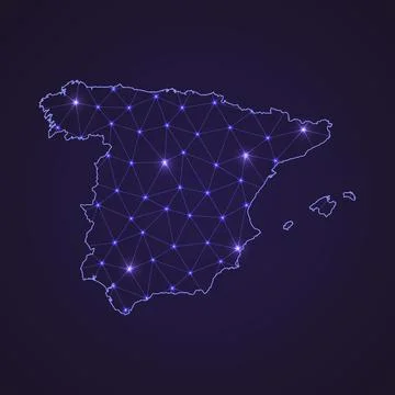 Digital network map of Spain. Abstract connect line and dot Stock Illustration