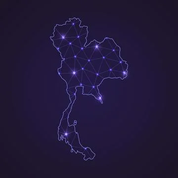 Digital network map of Thailand. Abstract connect line and dot Stock Illustration