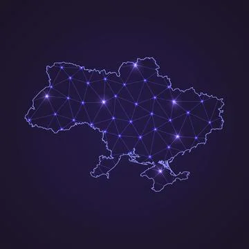 Digital network map of Ukraine. Abstract connect line and dot Stock Illustration