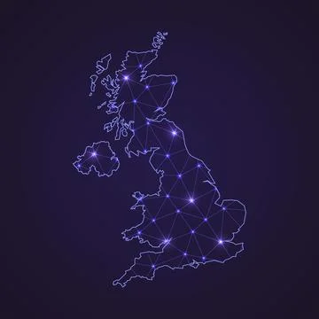 Digital network map of United Kingdom. Abstract connect line and Stock Illustration
