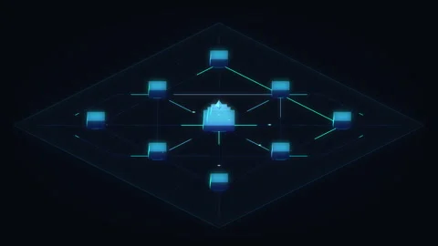 Digital network node connection data technology cyber system internet grid Stock Footage 347941824