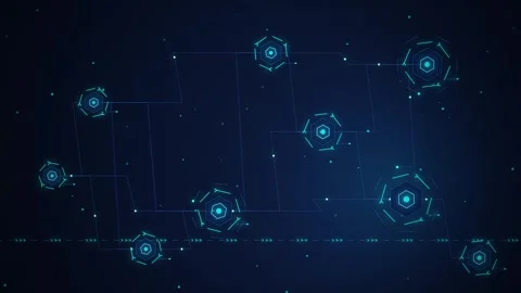 Digital network nodes connected by lines flowing in modern virtual cyber sp.. Stock Footage 347200008