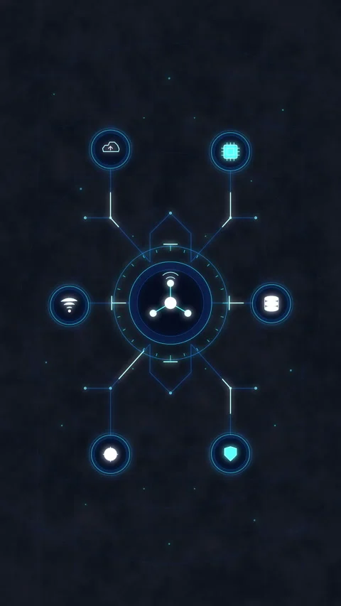 Digital network nodes connectivity with hud elements, interface flow, syste.. Stock Footage 348331505
