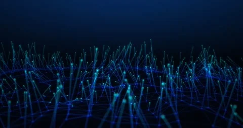Digital network nodes pulsing on a dark blue background. Abstract technolog.. Vidéo 337236896