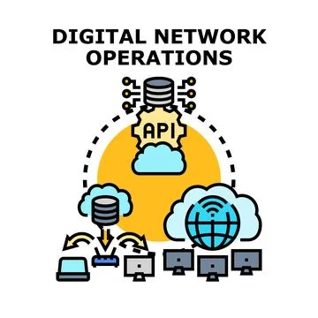 Digital network operations and cloud computing services managing 库存插图
