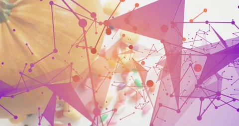 Digital network overlay fading in, drifting across sprinkled pastry on left, Stock Footage 329511778