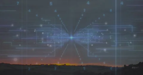 Digital network overlay fading at dusk central node branching lines floating Stock Footage 317206493