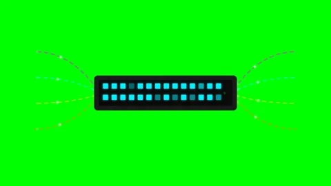 Digital Network Packet Switch Hub with Neon Blue Ports and Pulsing Data Cab.. Stock Footage 346611723