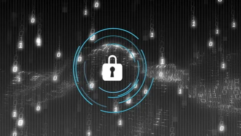 Digital network security concept with animation of lock icon and binary code Stock Footage 306170642