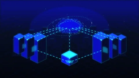 Digital network server infrastructure, data center, blockchain technology Stock Footage 347200622