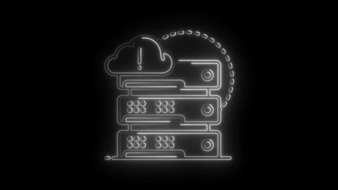 Digital network server stack under cloud warning data loss white outline Stock Footage 316673081
