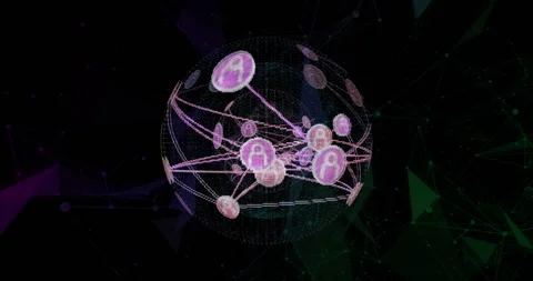 Digital network sphere with interconnected nodes and data flow animation Stock Footage 303675709