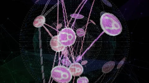 Digital network sphere with interconnected nodes and data flow animation Stock Footage 313166753