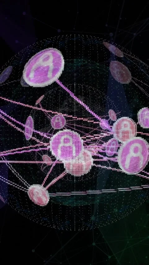 Digital network sphere with interconnected nodes and data flow animation Stock Footage 319811604