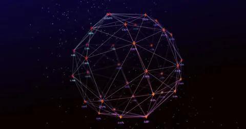 Digital network sphere with interconnected nodes and data points glowing in Stock Photos