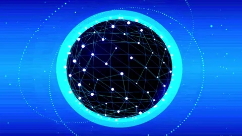 Digital network sphere rotating in blue digital space with glowing lines an.. Stock Footage 346973464