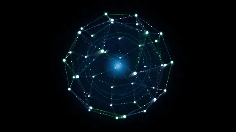 Digital Network Sphere Rotation with Glowing Nodes and Data Lines Background Stock Footage 346797428
