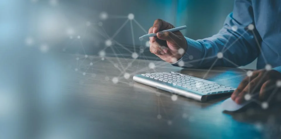 Digital network system connectivity with cloud infrastructure, data integra.. Stock Photos